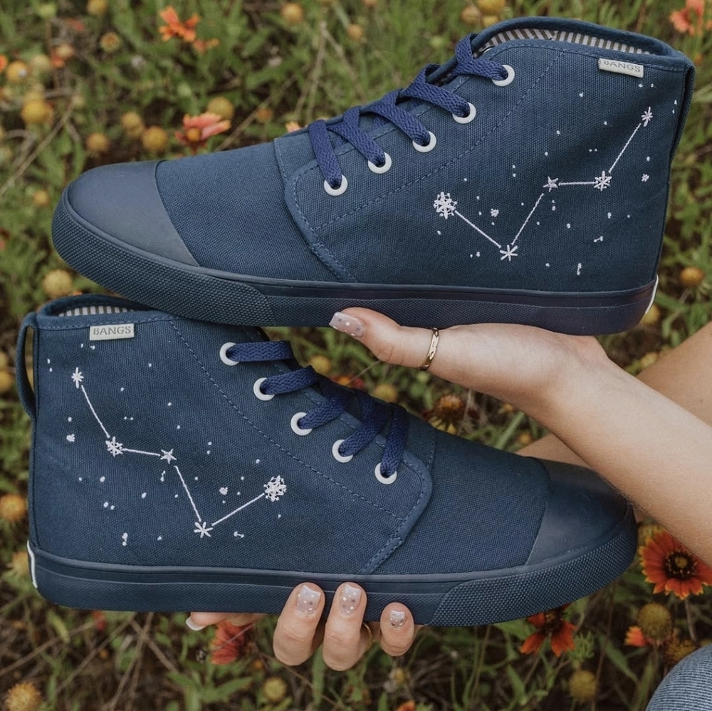 Navy Bangs High-Top Sneakers with Constellation Design